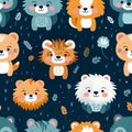 Childish pattern with cute loin for kids textile. Vector illustration